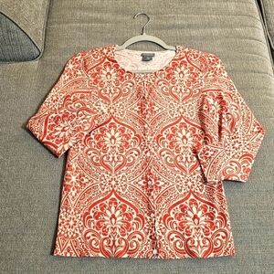 Ann Taylor Extra Fine Merino Wool Red Tan Boho Career Sweater Size Small